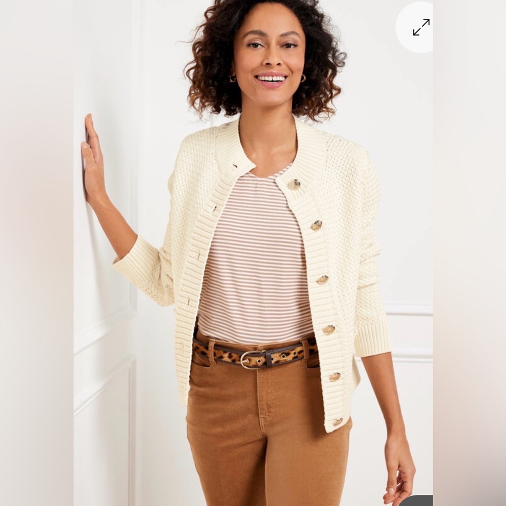 Talbots Textured Mockneck Cardigan | Ivory | Size XL | Button Front Sweater